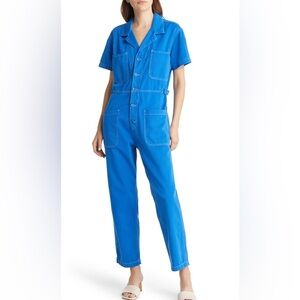 Madewell Electric Blue Short-Sleeve Utility Jumpsuit